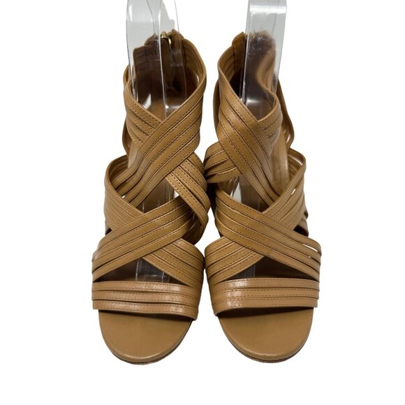 Tory Burch Liv Cage Gladiator Shoes Brown Leather Zipper Heels Open Toe Size 8M - Picture 6 of 11